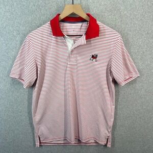 Southern Tide Mens UGA Georgia Bulldogs Stripe Performance Polo Shirt Red Small